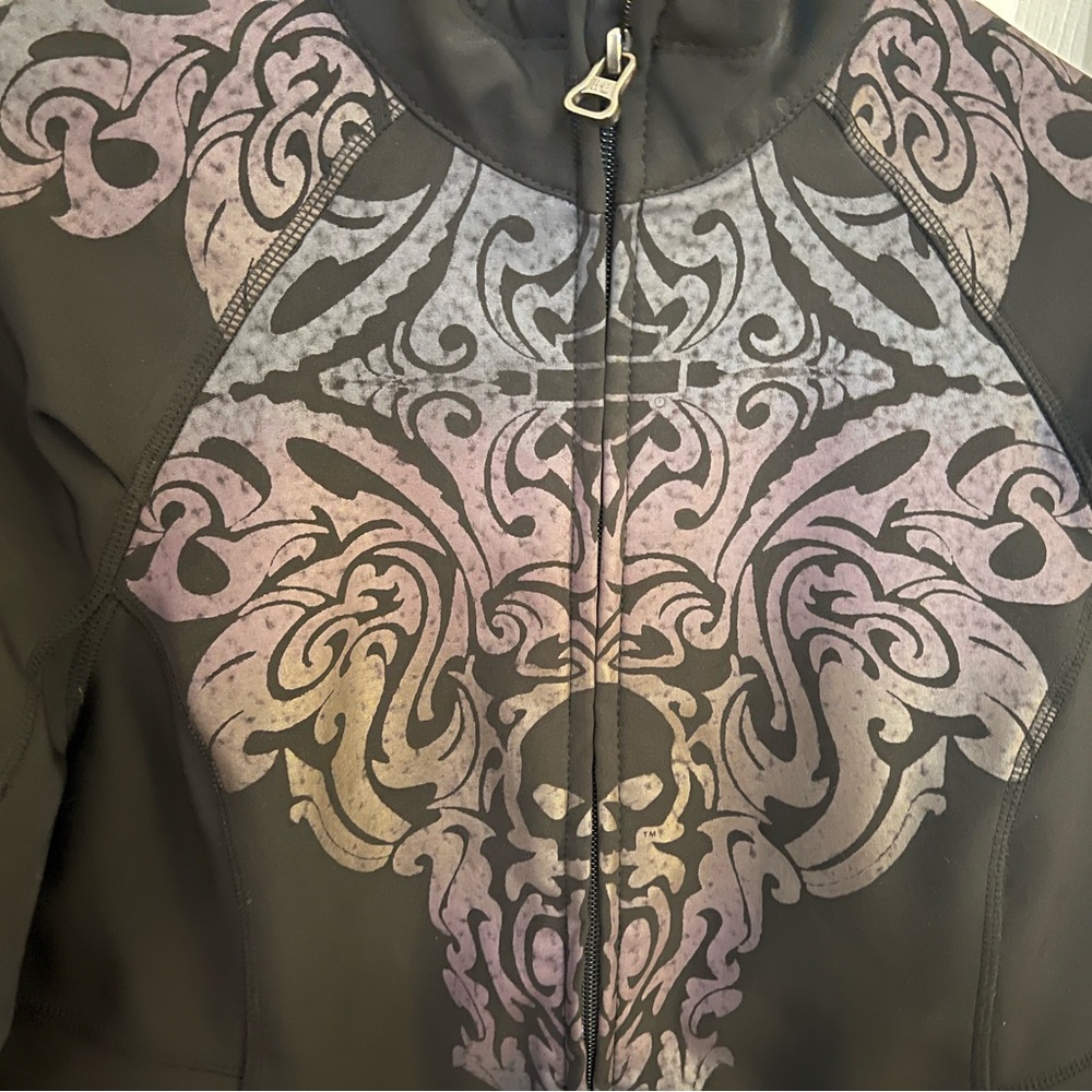 Harley-Davidson women's black softshell jacket purple-gray damask w skull motif - Picture 2 of 7